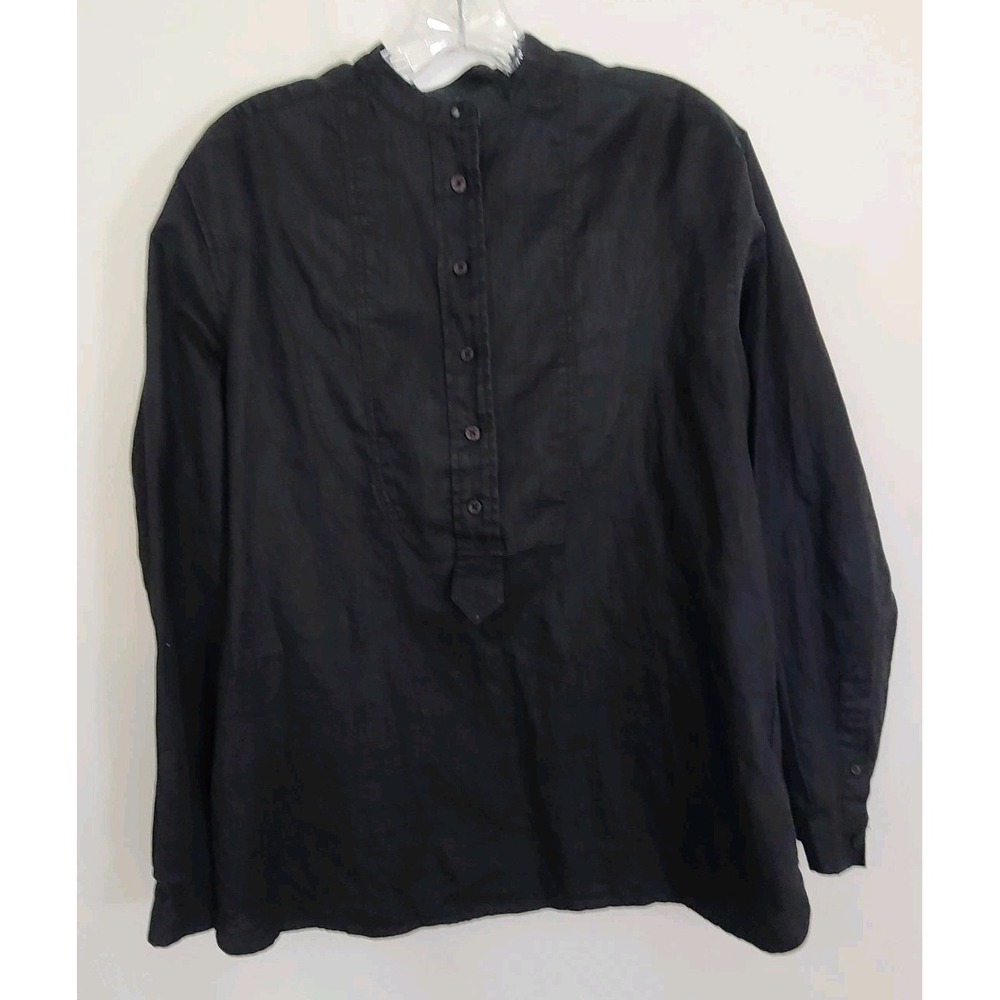 Lauren Ralph Lauren Black 100% Linen Long Sleeve Popover Tunic Shirt Size 8